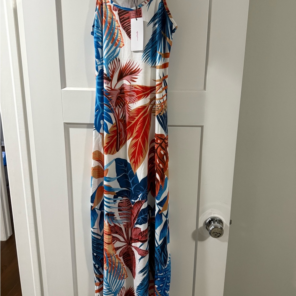 Charming Charlie Tropical Maxi Dress - Blue, Red, Orange
